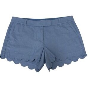 J. Crew Chino Shorts Women's Size 14 Pastel Blue Linen Blend, Scalloped Hem